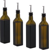Relaxdays olie dispenser set van 4 - 500 ml - olie en azijn fles - schenktuit - bruin