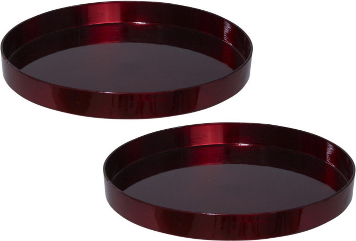Othmar Decorations Dienblad - 2x stuks - rood - D27 cm - kunststof - rond - kaarsenplateau - tafeldecoratie
