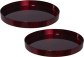 2x stuks ronde kunststof dienbladen/kaarsenplateaus rood D27 cm - Kaarsen dienbladen tafeldecoratie