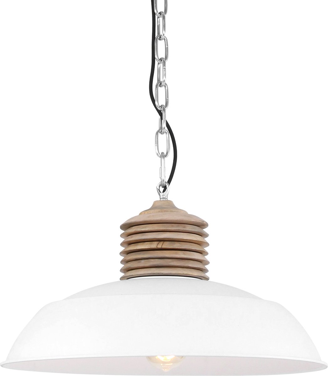 Witte trendy hanglamp met houten blok