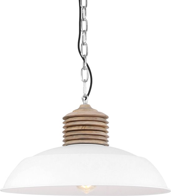 Picknicken Afgeschaft fantoom Witte trendy hanglamp met houten blok | 1 lichts | wit | hout / metaal | in  hoogte... | bol.com
