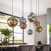 Hanglamp Stellar met glas | 145 cm | 7 lichts | chroom / goud / koper / oud zilver | eettafel lamp | eetkamer / woonkamer | glazen bollen | landelijk / modern / design