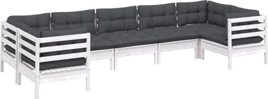 vidaXL Ensemble de salon 7 pièces avec coussins Bois de pin Blanc