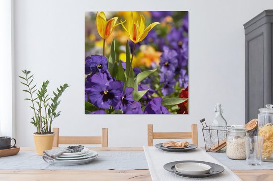 Toile Peinture Printemps - Fleurs - Couleurs - 90x90 cm - Décoration murale