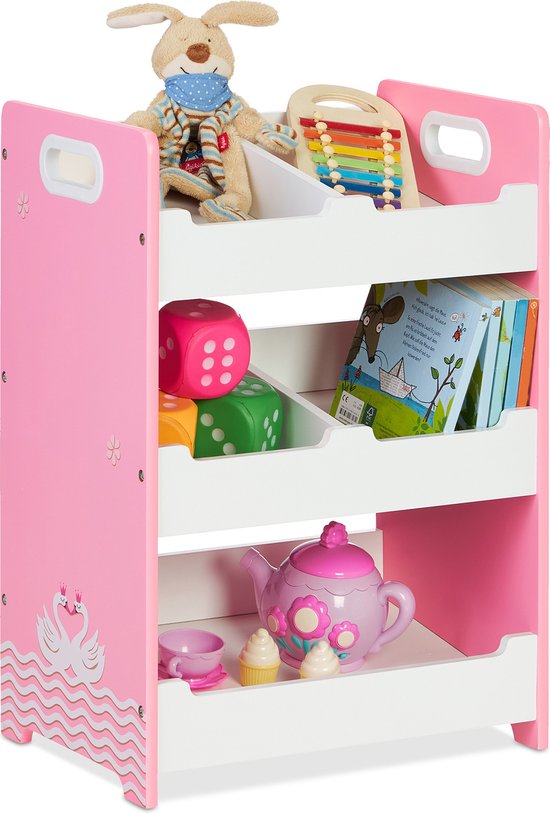 Relaxdays speelgoedkast met 5 vakken - opbergrek kinderen - roze speelgoedrek kinderkamer - M