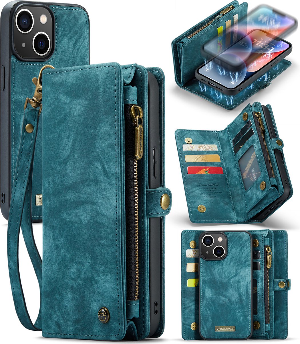 Caseme Vintage Portemonnee hoesje geschikt voor iPhone 14 Plus - blauw