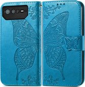 Mobigear Telefoonhoesje geschikt voor ASUS ROG Phone 6 Hoesje | Mobigear Butterfly Bookcase Portemonnee | Pasjeshouder voor 3 Pasjes | Telefoonhoesje voor Pinpas / OV Kaart / Rijbewijs - Blauw