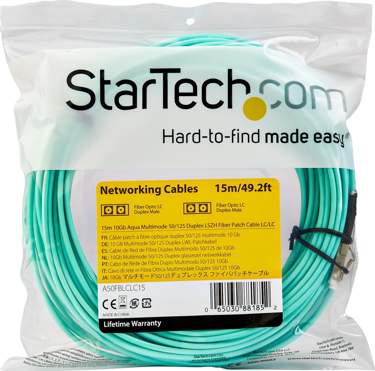 StarTech.com Câble Fibre Optique Multimode de 3m LC/UPC à LC/UPC OM3, Fibre  Zipcord Full Duplex 50/125µm, Réseaux 100G, LOMMF/VCSEL, <0.3dB Faible  Perte d'Insertion, Cordon Patch Fibre LSZH sur