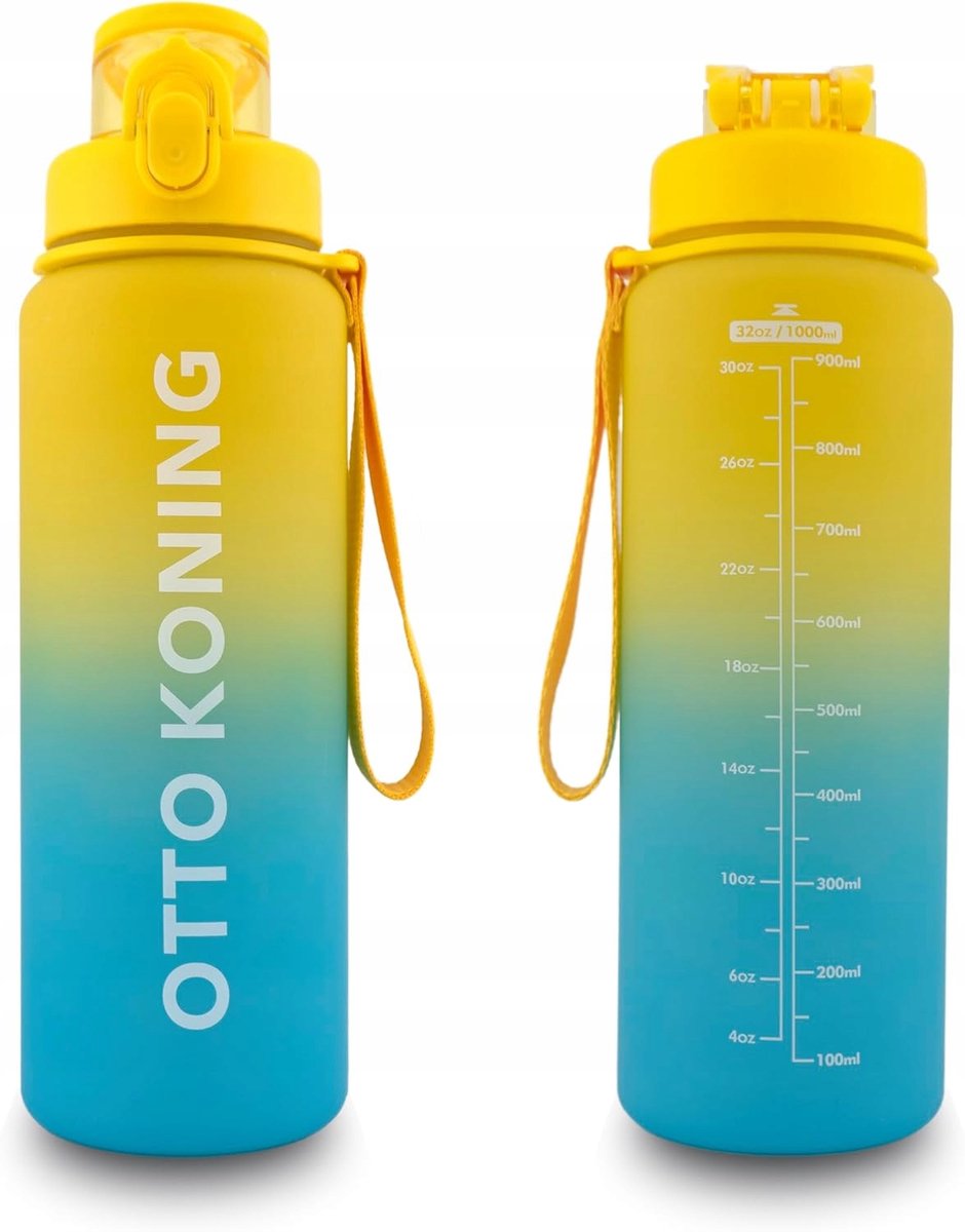 Sportfles 1L met Filter, BPA-vrij, Lekvrij - Blauw/Geel