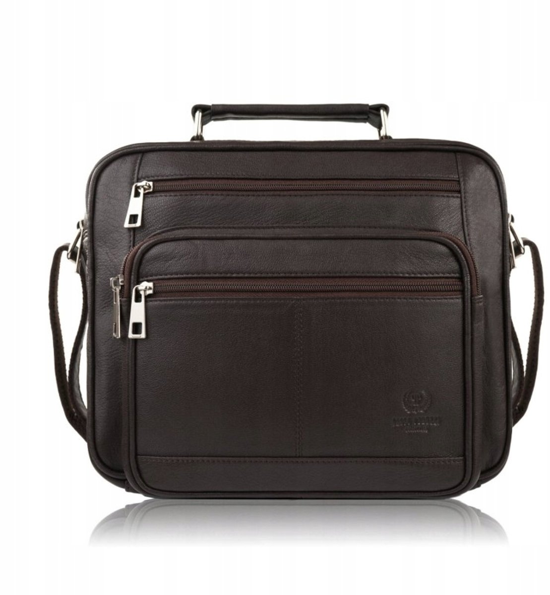 Merkloze Heren Leren Schoudertas voor Werk - Bruin - 29x23 cm