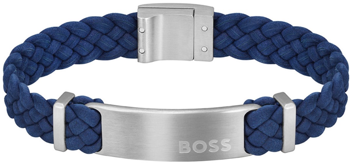 BOSS HBJ1580609M DYLAN Heren Armband - Sieraad - Leer - Blauw - 10 mm breed - 19 cm lang