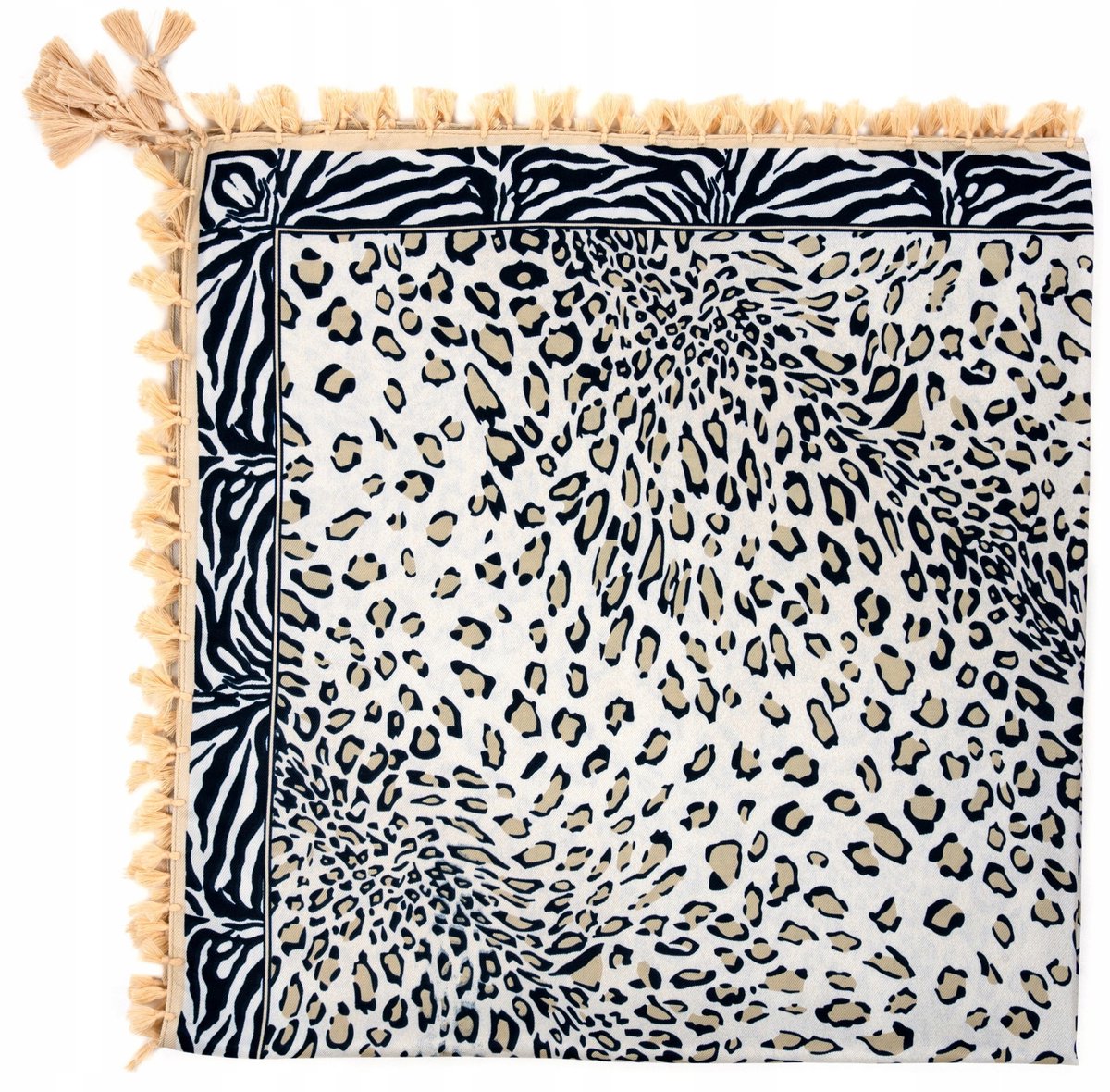 Sjaal met wilde franjes - lichtbeige | Dames | Panterprint