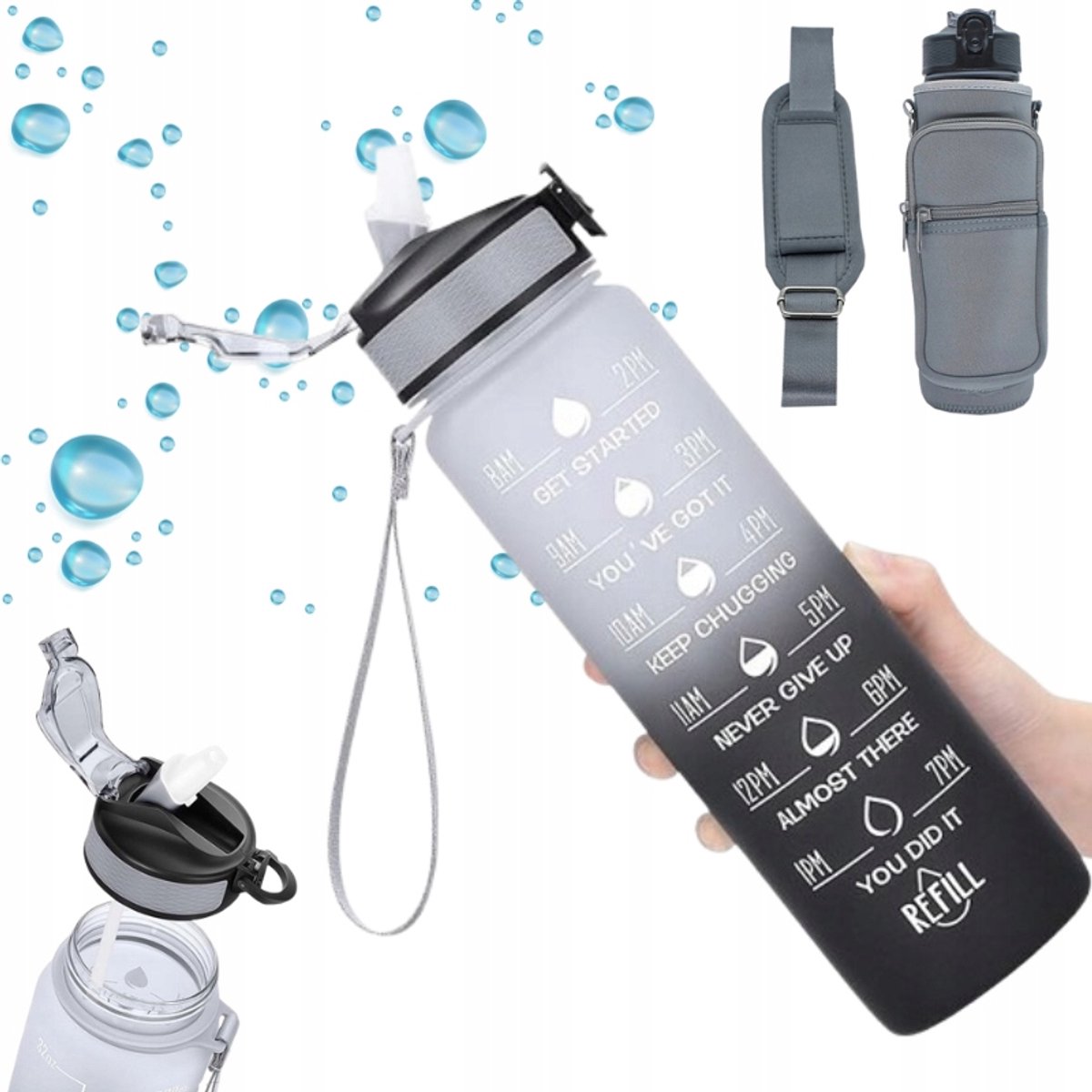 Motiverende Waterflesjes 900ml met Rietje, Handvat & Gratis Hoesjes