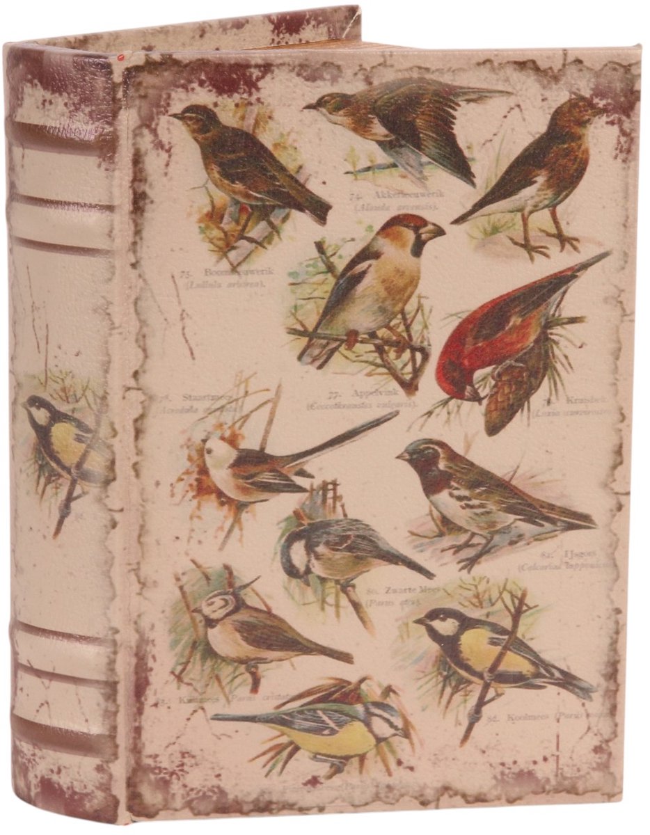 Baroque - Opberger - Opbergboek Vogels 20 cm - Beige - 20x14x4 - PU Leather