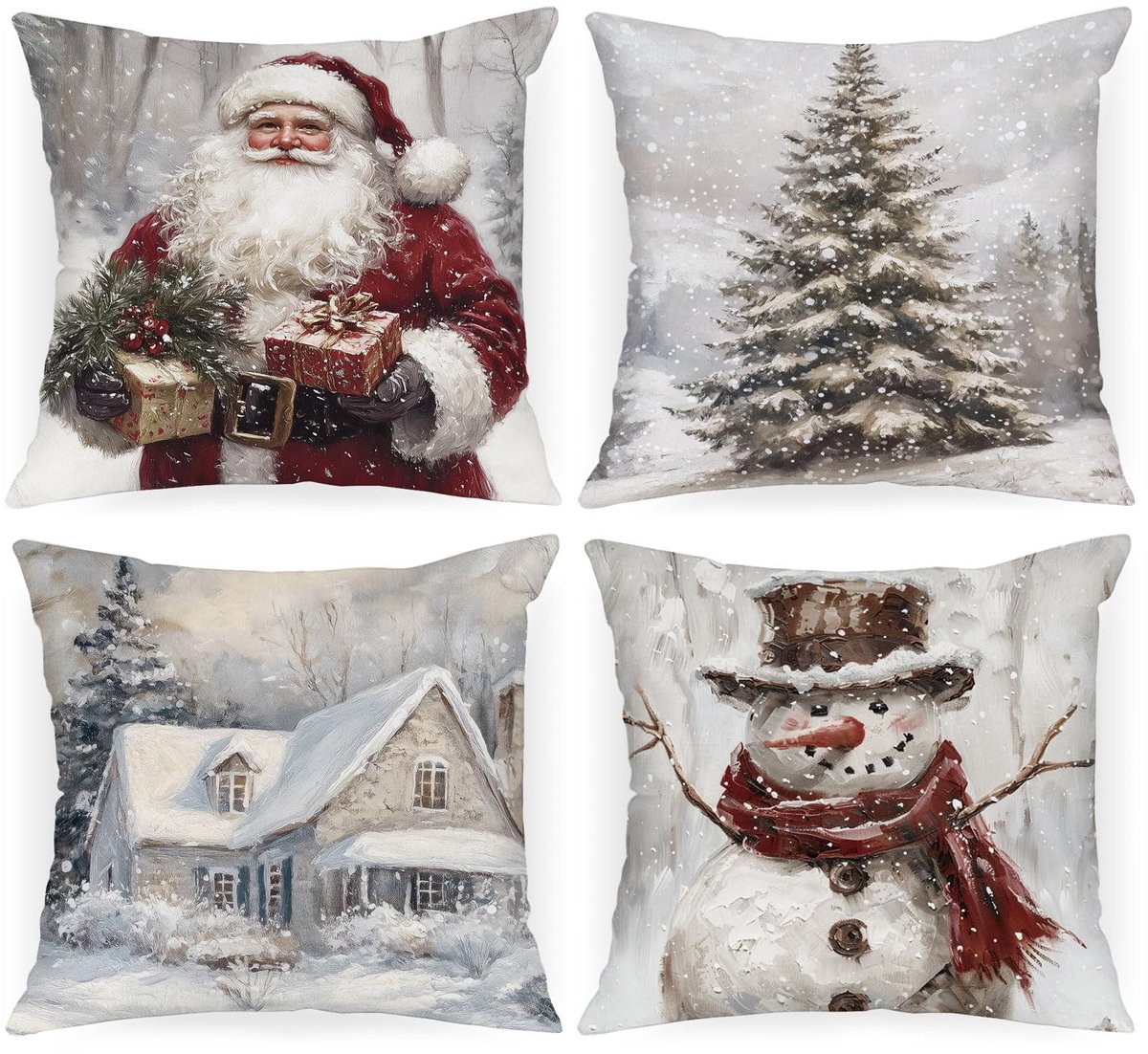 Unyqoos Feestelijke set van vier pluche kussenslopen voor sfeervolle kerstdecoratie Kleurjik