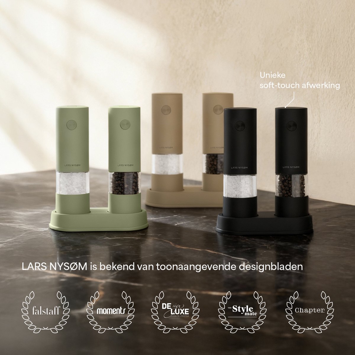 LARS NYSØM Elektrische Zout- en Pepermolenset | Automatische Zout- en Pepermolens met Verstelbare Keramische Maalschijf | Elektrische Kruidenmolen op Batterijen (Carbon Black) — cadeau in Kookcadeaus - foto 5
