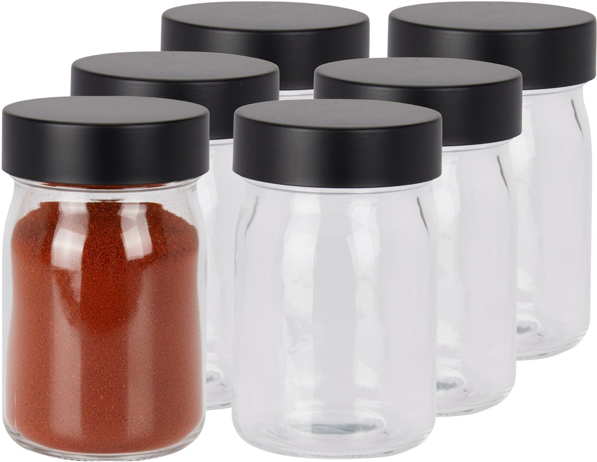 Excellent Houseware Kruidenpotjes - 6x stuks - 250 ml - glas - met rvs deksel - luchtdicht