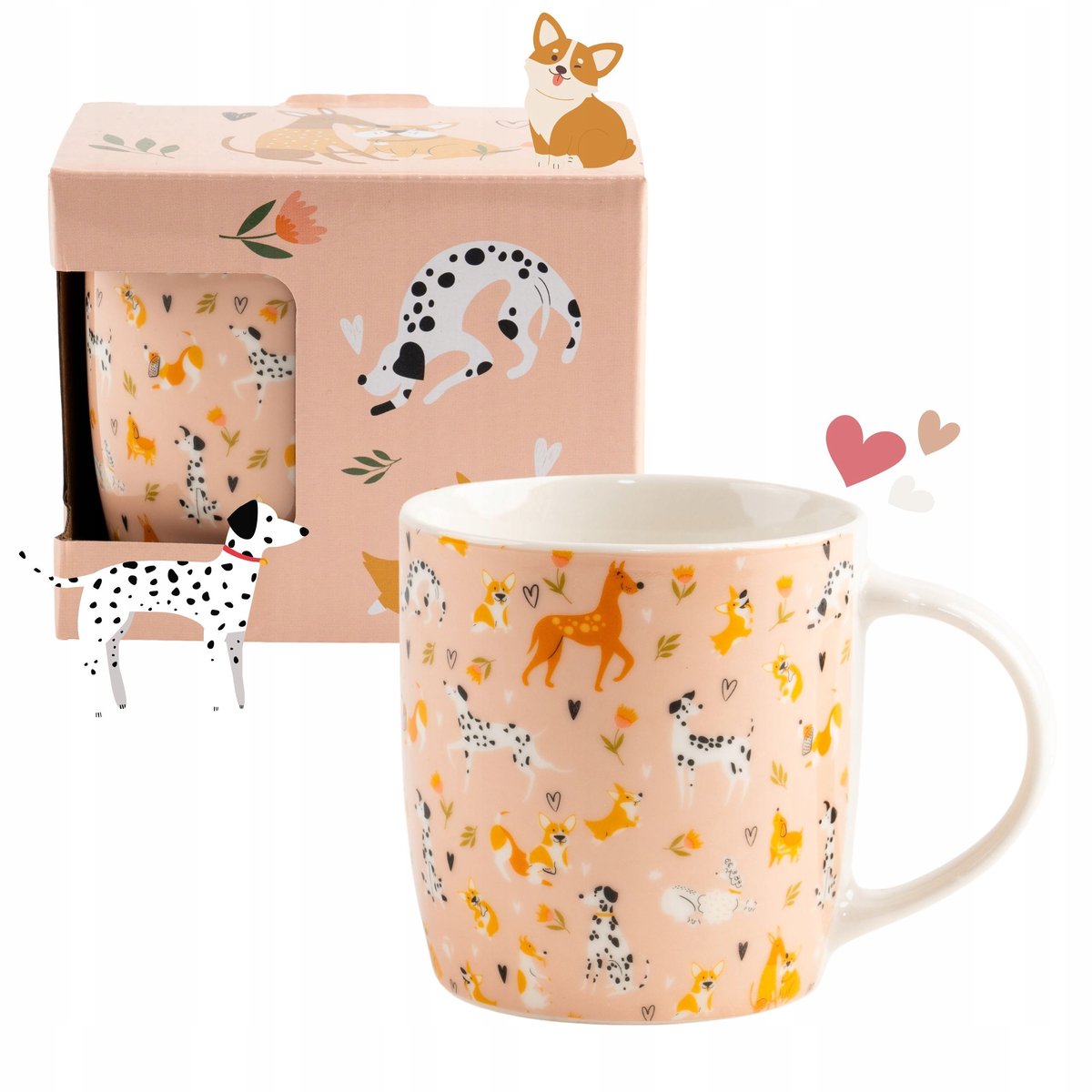 Porseleinen Mok met Hondenprint - 330ml - Roze Cadeau