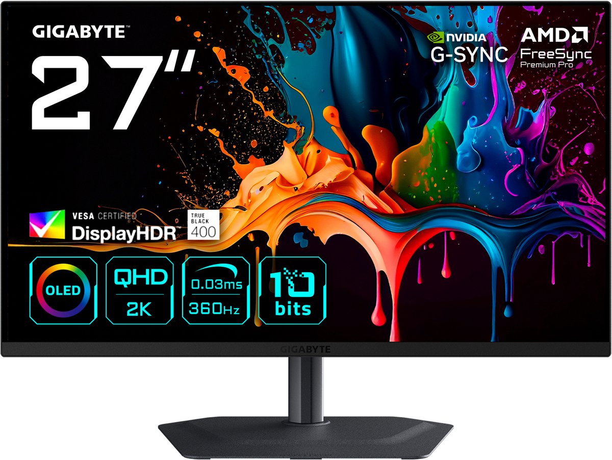 GIGABYTE MO27Q3 Gaming Monitor 27" QD-OLED 2560x1440 - GIGABYTE Technology Co., - €604,40