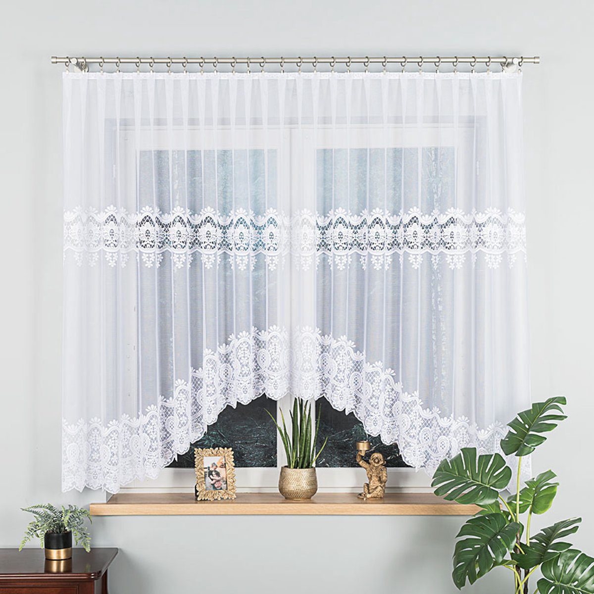 Markizeta Daria Serie - Jacquard Gordijn - 300x160 cm - Ornamentele Witte Kleur - Korrelige Stof