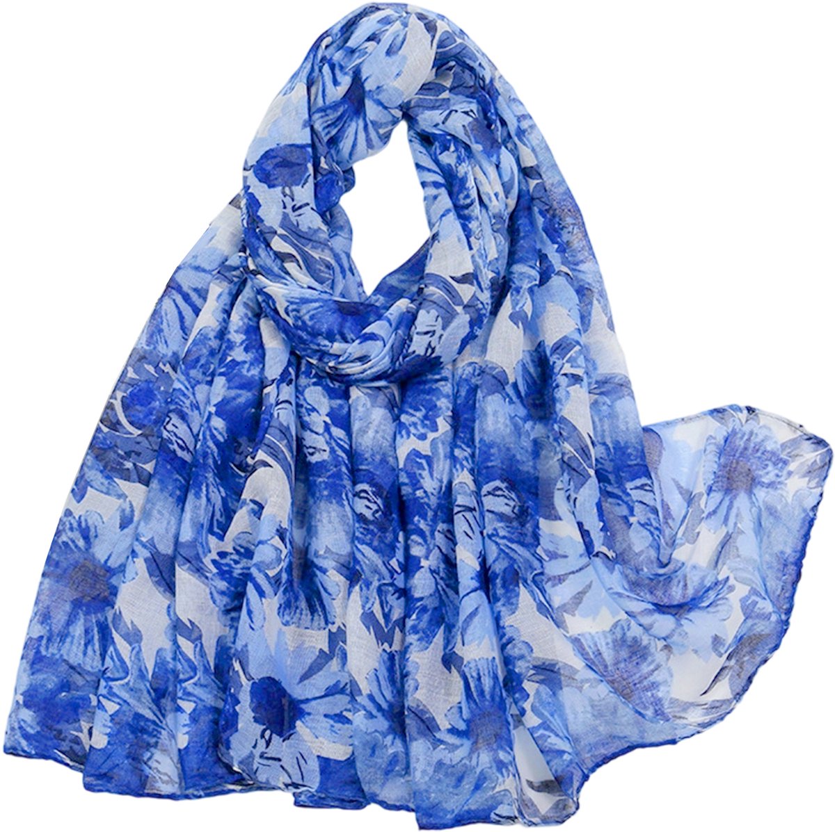 Dames Sjaal - Lange Bloemenprint - Blauw - Mode Sjaal voor Alle Seizoenen