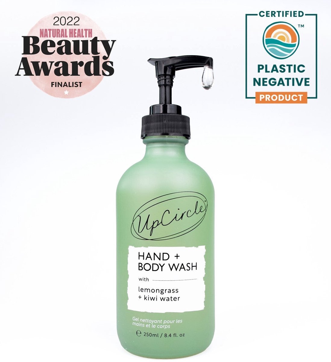 UpCircle Hand + Body Wash - Upcycled Kiwiwater - Citroengras - 250 ML - Veganistisch - Zacht geurend - Fris