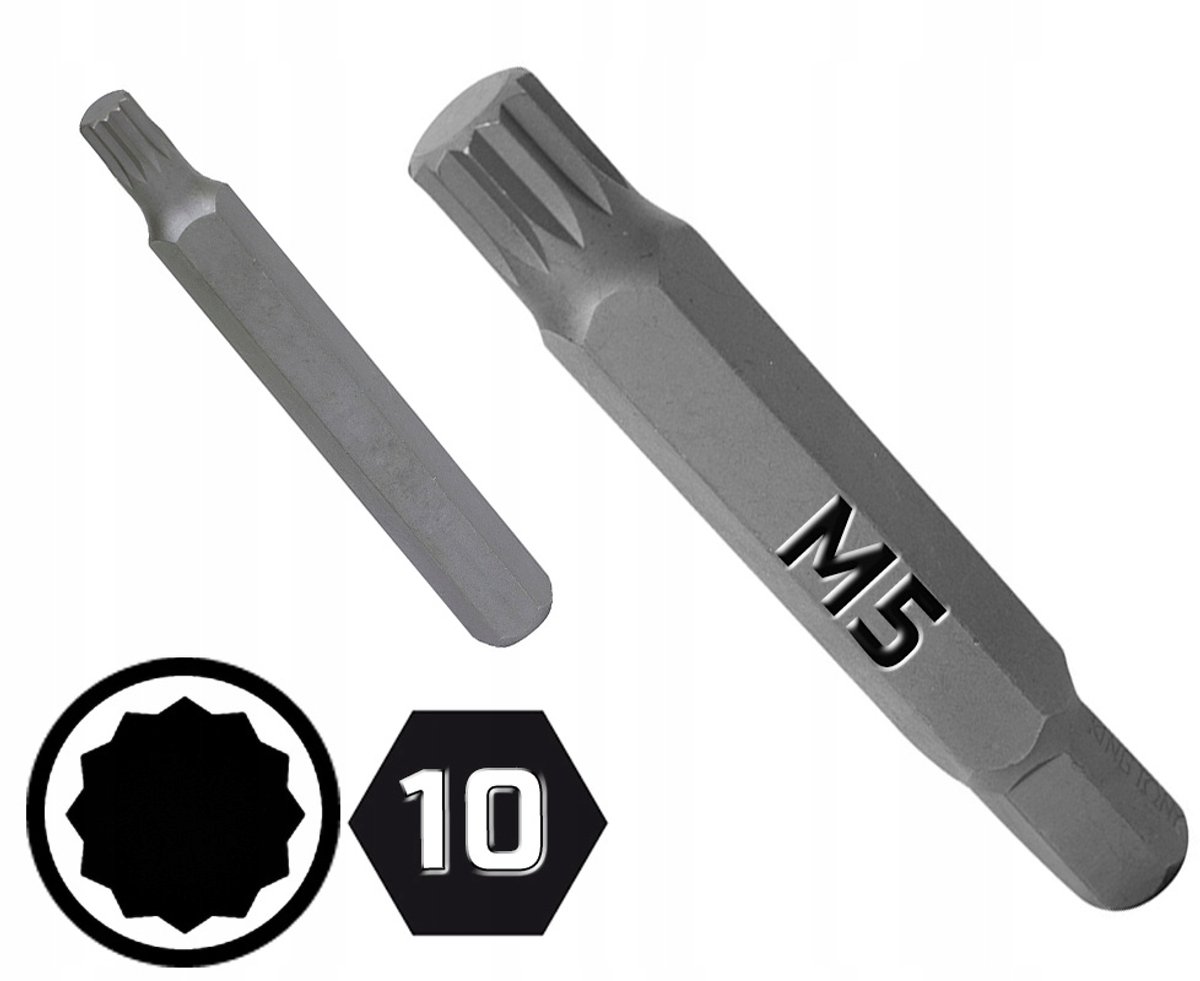 King Tony Spline Bit M5 x 80mm, 10mm Zeskroń, Lange Uitvoering