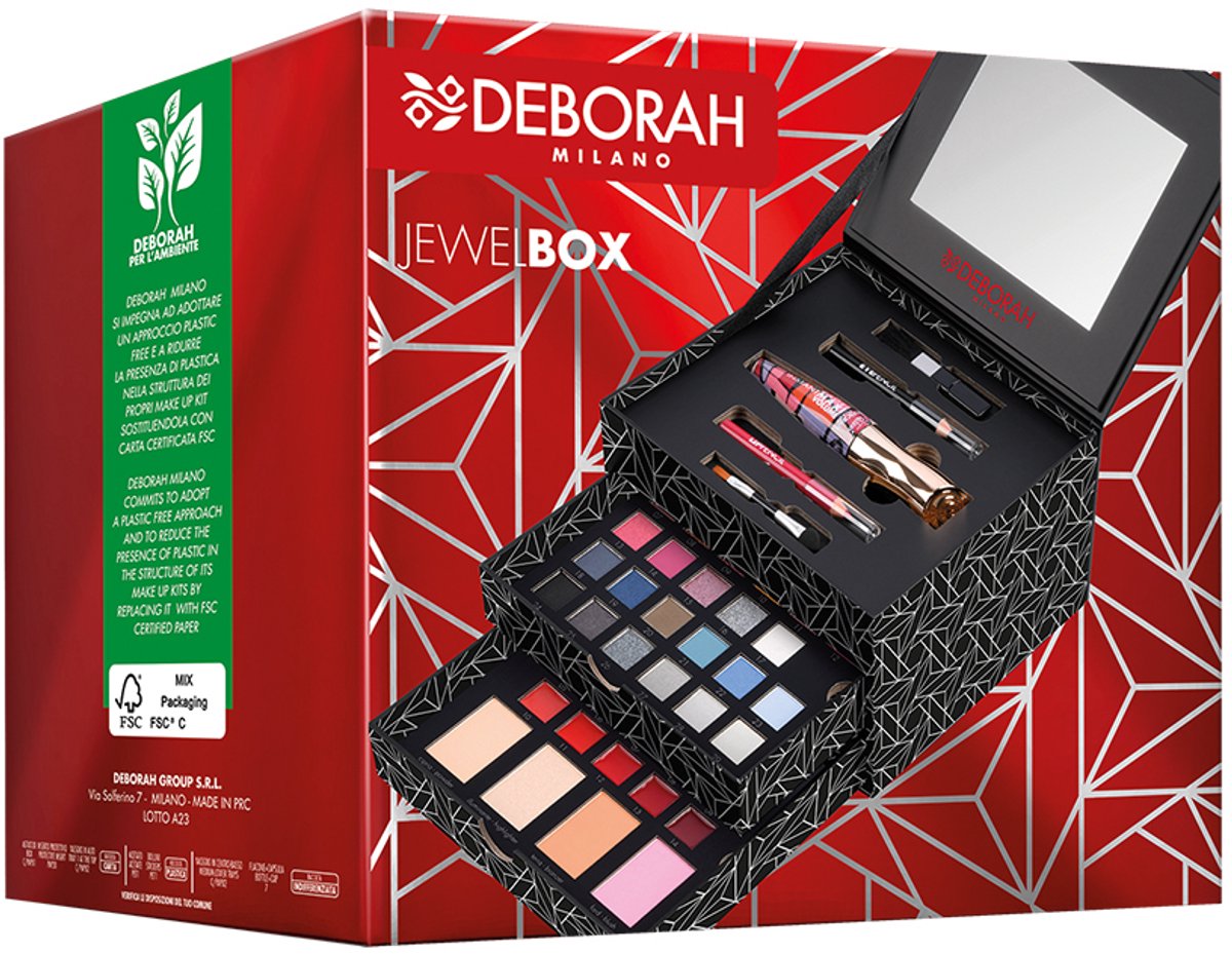 Deborah Milano Women's Makeup Jewel Box Gift Set - Mascara, Eye Pencil, Lipstick, Lip Gloss, Face Powder in Various Finishes and Colors