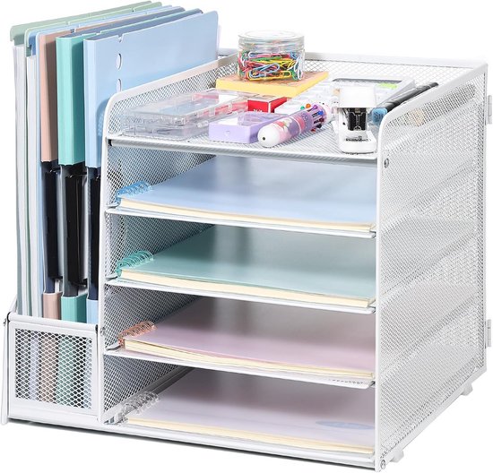 VITVITI bureau-organizer, 5 niveaus brievenbak, stapelbare dossierhouders, opbergvakken met handvat, kantoorbenodigdheden voor A4-documenten, papier, boeken, tijdschriften (Roze