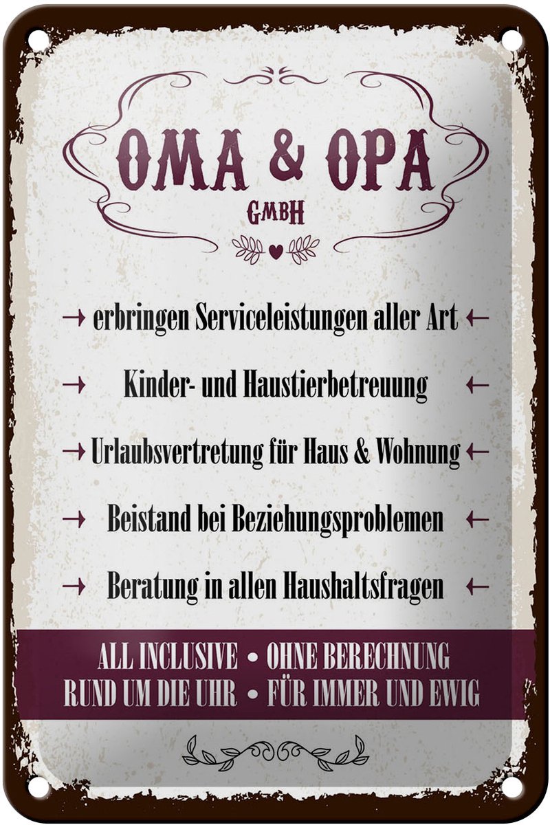 Femer Blechschild Spruch 12x18 cm Oma und Opa GmbH Deko Schild Bruin
