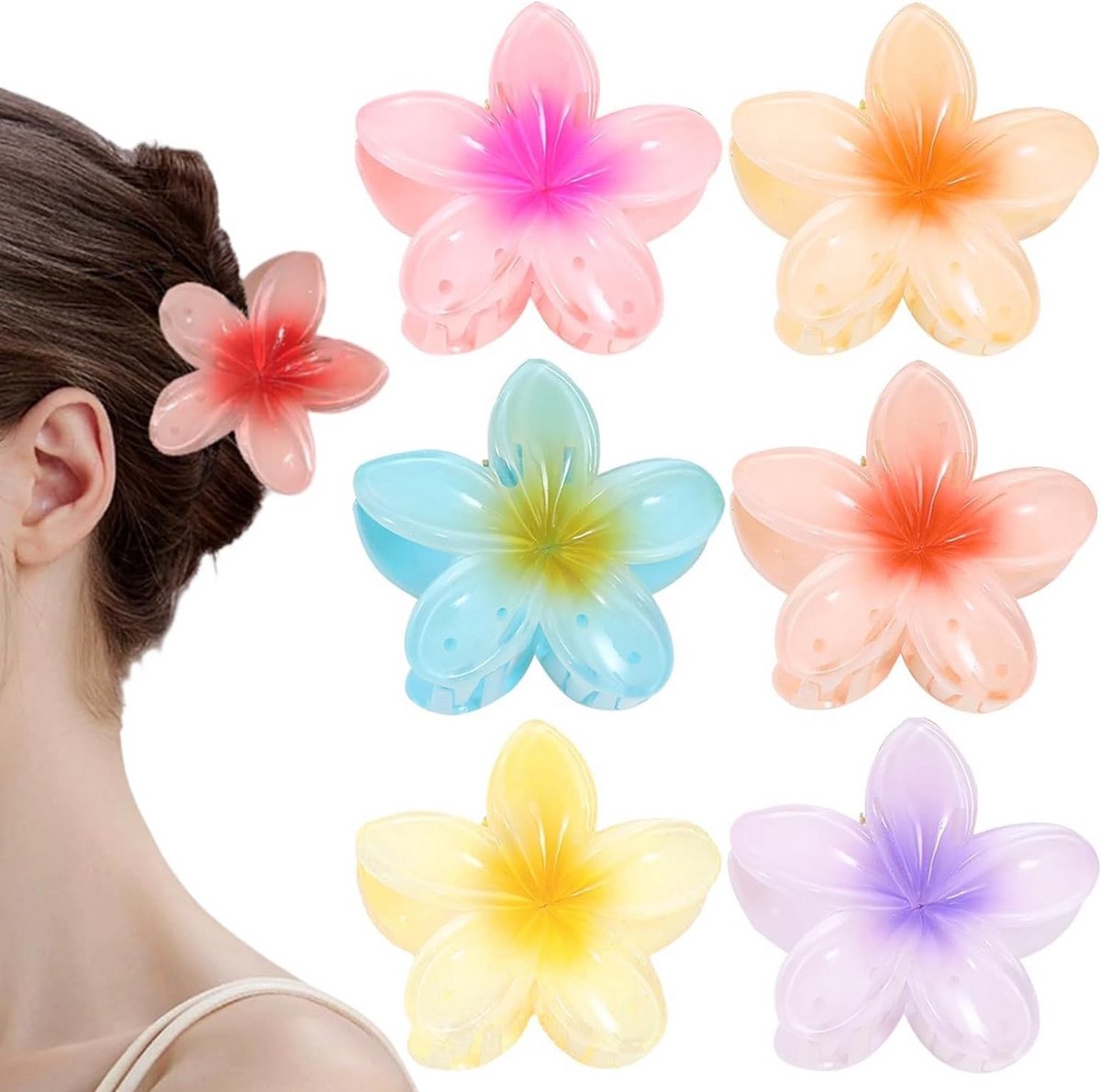 Set van 6 Grote Bloemen Haarspelden met Klem, Antislip Haaraccessoires voor Dames