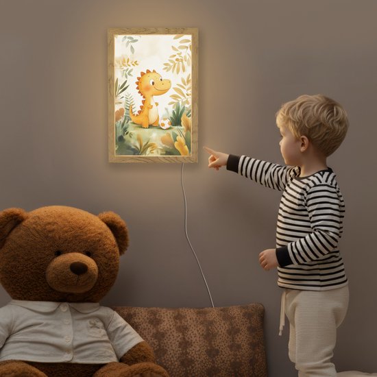 Nachtlampje 20x30 cm - Kinder lamp - Dino - Voetbal - Oranje - Tafellamp kinderkamer - Slaapkamer lamp - Bedlamp kinderen - Kinderlampje stopcontact - Wandlamp babykamer - Nachtlampjes van Decogen. — afbeelding 5