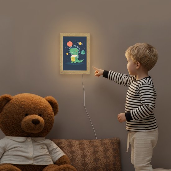 Nachtlampje 15x20 cm - Kinder lamp - Dino - Ruimtepak - Planeten - Tafellamp kinderkamer - Slaapkamer lamp - Bedlamp kinderen - Kinderlampje stopcontact - Wandlamp babykamer - Nachtlampjes van Merkloos — afbeelding 5