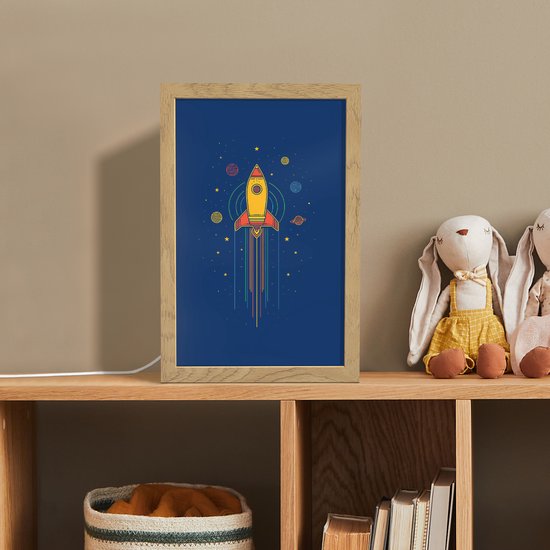 Nachtlampje 20x30 cm - Kinder lamp - Raket - Blauw - Sterren - Tafellamp kinderkamer - Slaapkamer lamp - Bedlamp kinderen - Kinderlampje stopcontact - Wandlamp babykamer - Nachtlampjes van Merkloos — afbeelding 3