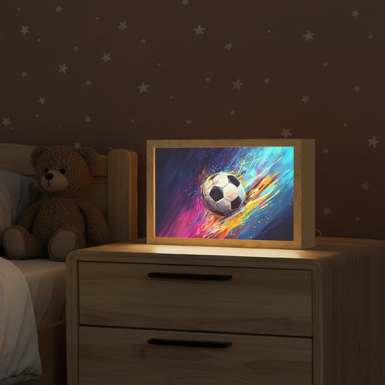 Nachtlampje 30x20 cm - Kinder lamp - Voetbal - Kleurrijk - Abstract - Penseelstreken - Tafellamp kinderkamer - Slaapkamer lamp - Bedlamp kinderen - Kinderlampje stopcontact - Wandlamp babykamer - Nachtlampjes van Merkloos — afbeelding 2