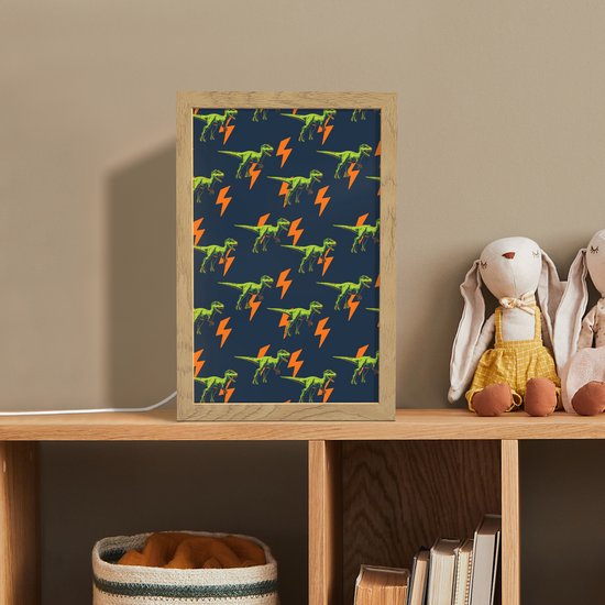 Nachtlampje 20x30 cm - Kinder lampje - Bliksemschichten - Oranje - Dinosaurussen - Tafellamp kinderkamer - Slaapkamer lamp - Bedlamp kinderen - Kinderlampje stopcontact - Wandlamp babykamer - Nachtlampjes van OnlyWow — afbeelding 3