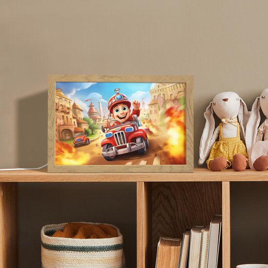 Nachtlampje 30x20 cm - Kinder lamp - Brandweer - Jongens - Kinderen - Auto - Tafellamp kinderkamer - Slaapkamer lamp - Bedlamp kinderen - Kinderlampje stopcontact - Wandlamp babykamer - Nachtlampjes van Merkloos — afbeelding 3