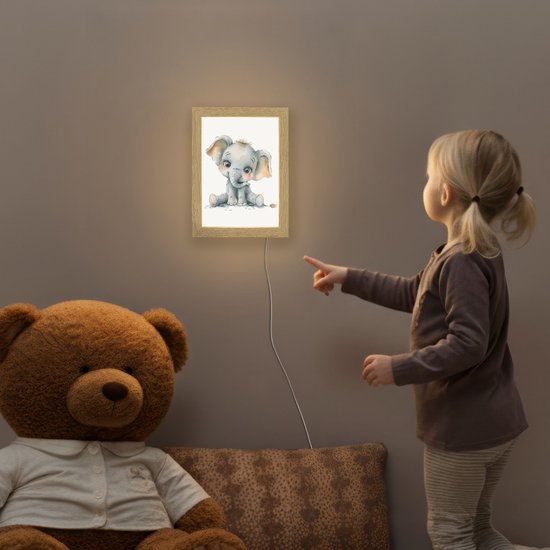 Nachtlampje 15x20 cm - Kinder lamp - Olifant - Baby dier - Tafellamp kinderkamer - Slaapkamer lamp - Bedlamp kinderen - Kinderlampje stopcontact - Wandlamp babykamer - Nachtlampjes van Merkloos — afbeelding 5