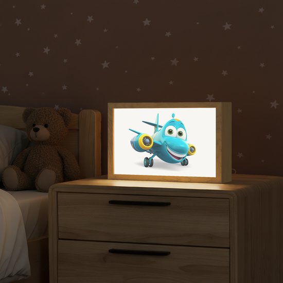 Nachtlampje 30x20 cm - Kinder lamp - Vliegtuig - Blauw - Kinderen - Jongens - Tafellamp kinderkamer - Slaapkamer lamp - Bedlamp kinderen - Kinderlampje stopcontact - Wandlamp babykamer - Nachtlampjes van Merkloos — afbeelding 2