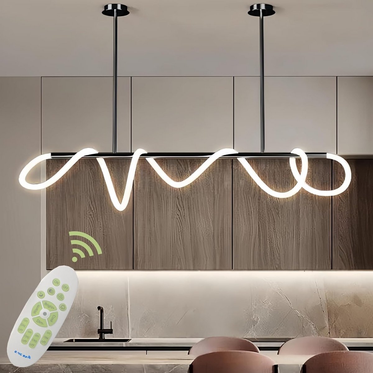 Moderne LED Hanglamp Eettafel Dimbaar 120CM - Lineaire Kroonluchter Zwart met Afstandsbedi