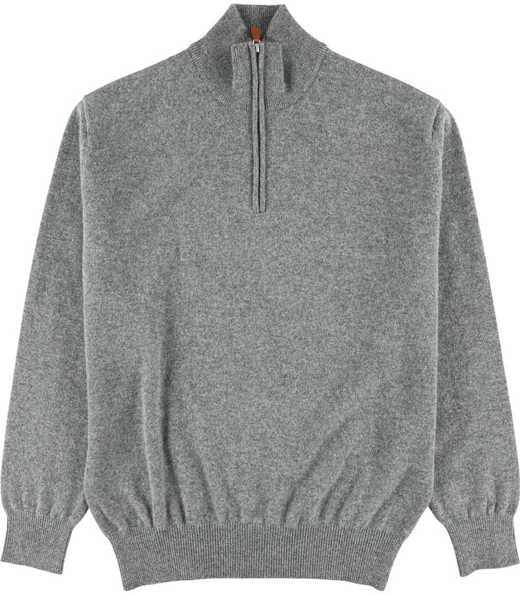 Osborne Knitwear Trui met rits heren - Lamswollen schipperstrui heren - sweater heren met rits - Grey Mix - XL