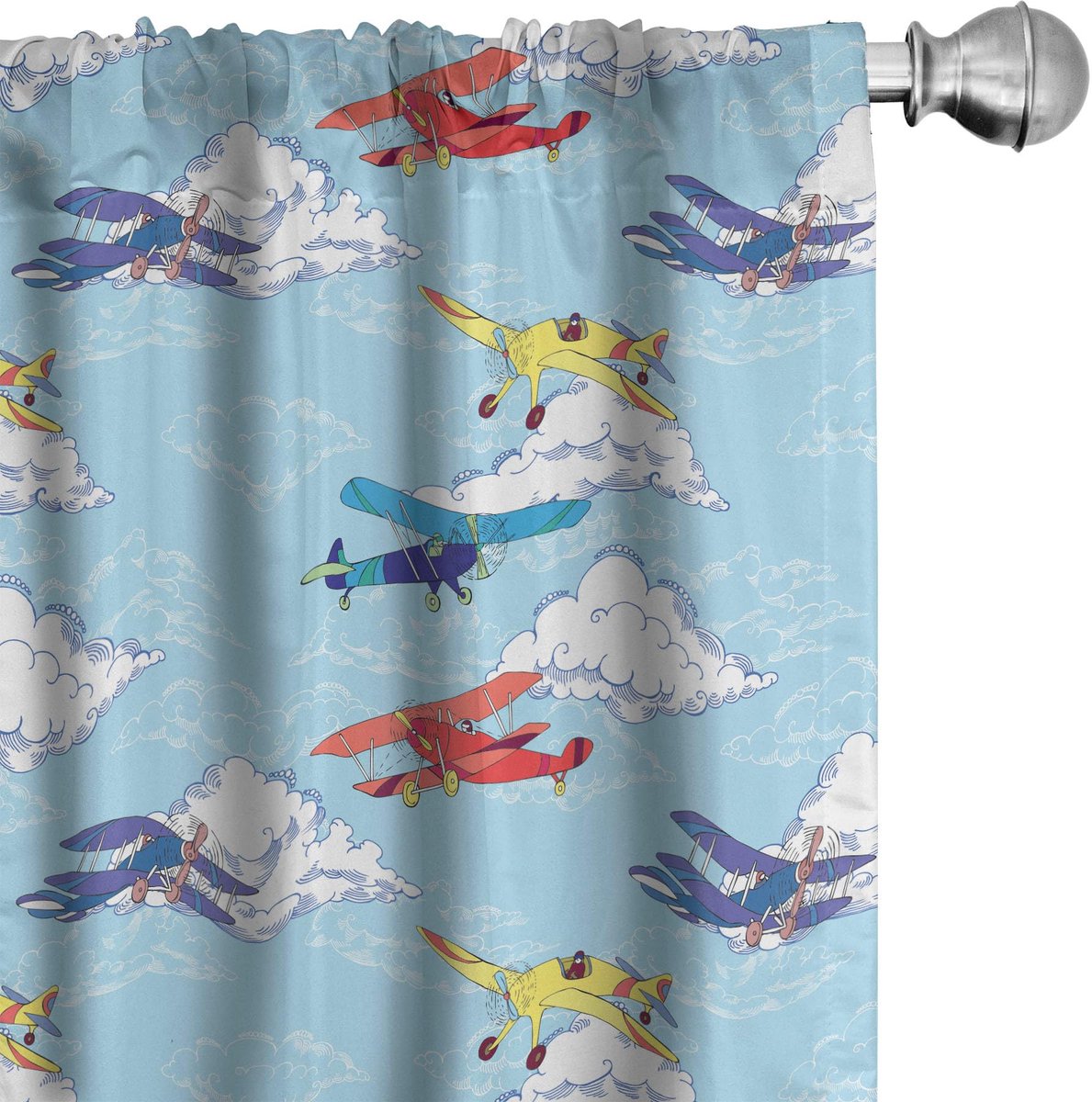 ABAKUHAUS Wijnoogst-vliegtuig Gordijnen – 2x75x175 cm – microvezel – multicolor Mehrfarbig