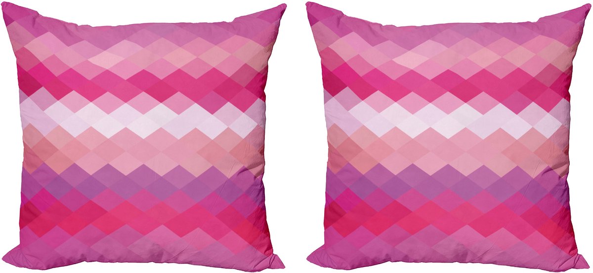 ABAKUHAUS Felroze decoratieve kussenhoes – 2x60x60 cm – Dubbelzijdig bedrukt Fuchsia perzik roze