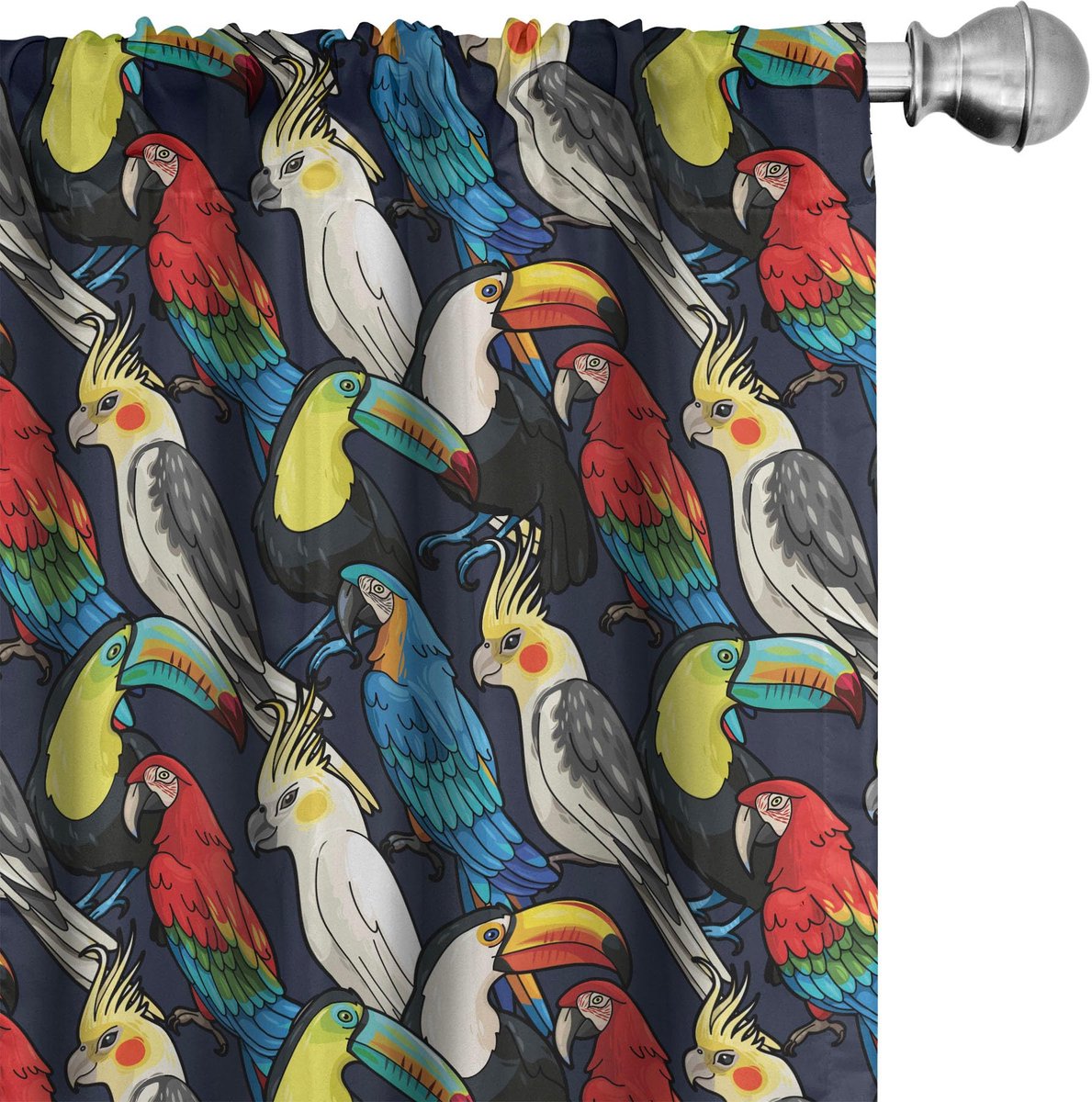 ABAKUHAUS Papegaaien Gordijnen – Exotisch, 2x75x245 cm – Pastel Geel/Multicolor