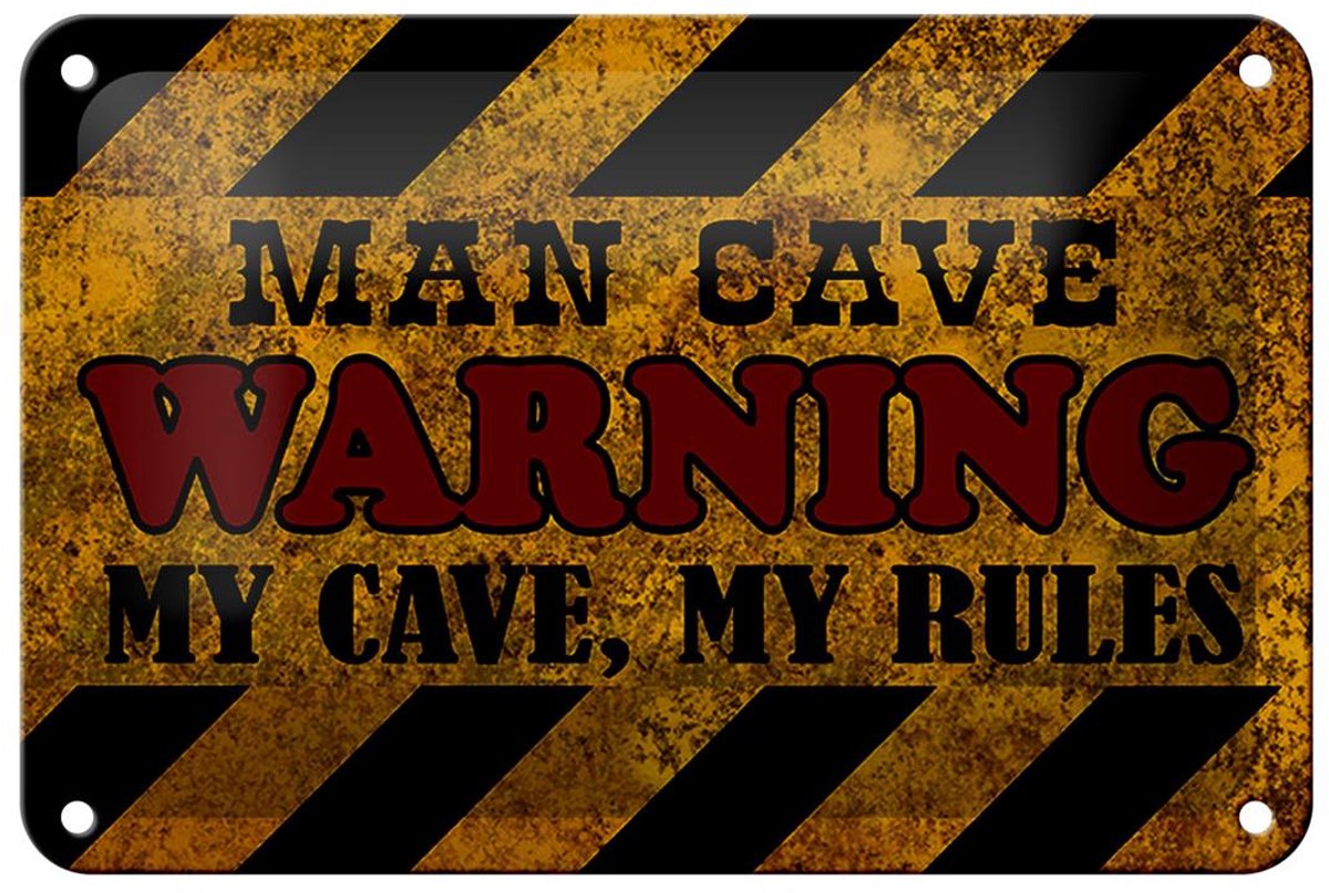 Blechschild Spruch 18x12cm man cave warning my cave rules