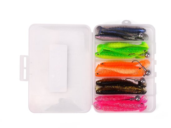 Fish4all Ribbed Softbait & Jighead Box (20pcs) - Shad van Merkloos — afbeelding 2