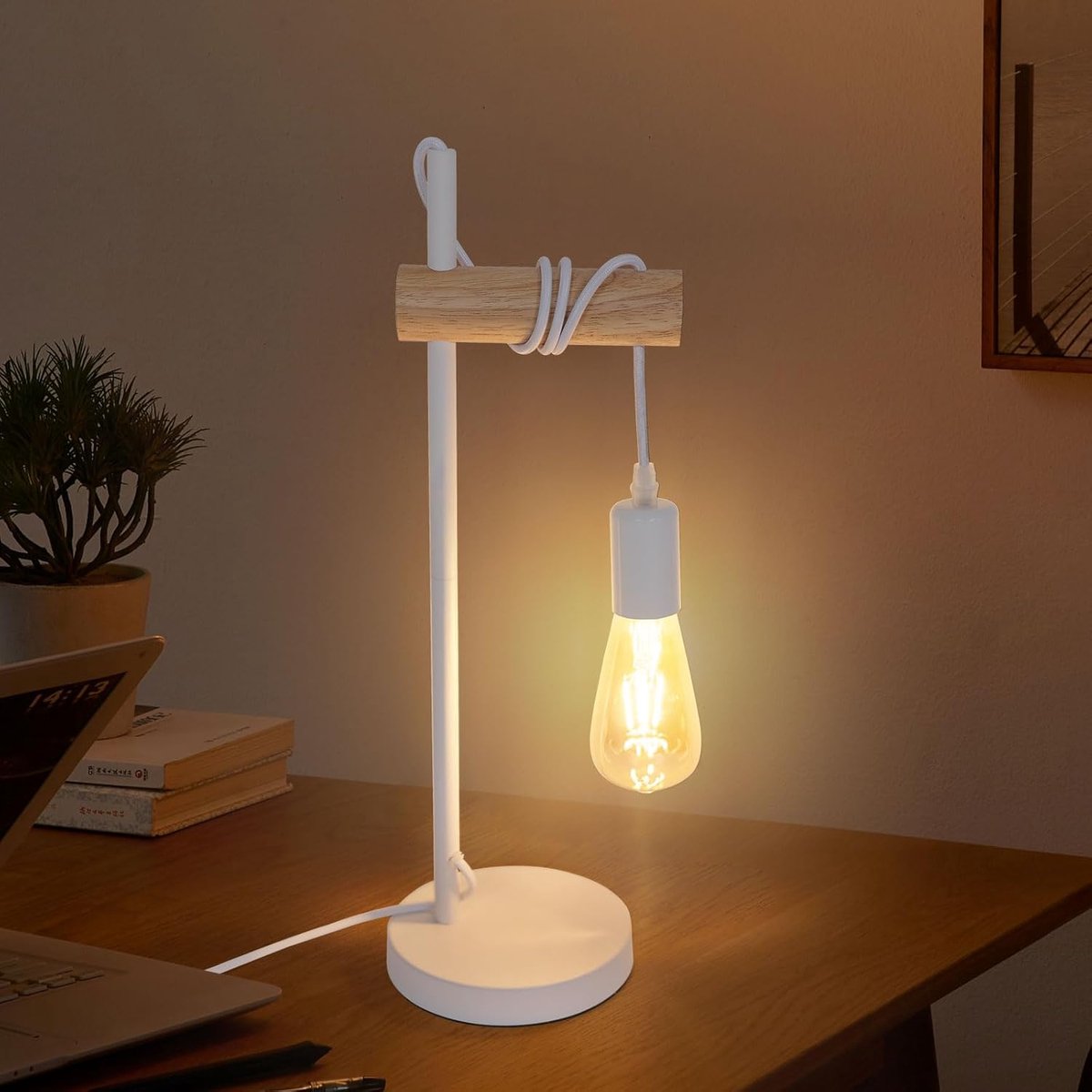 Vintage bureaulamp van hout en metaal, met aan/uit schakelaar, ideaal voor woonkamer en slaapkamer (lamp niet inbegrepen)