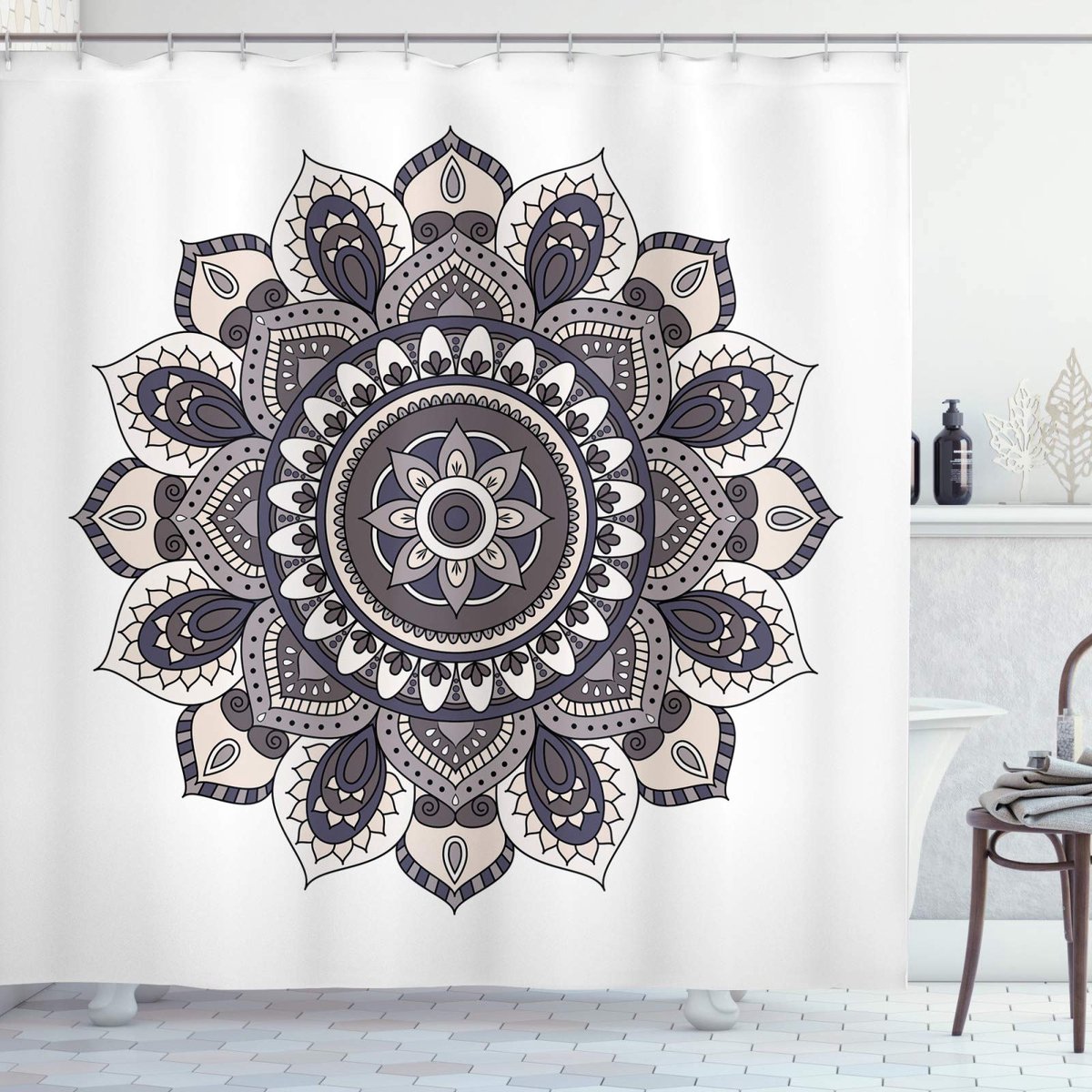ABAKUHAUS douchegordijn etnisch – 175 x 180 cm – paars taupe