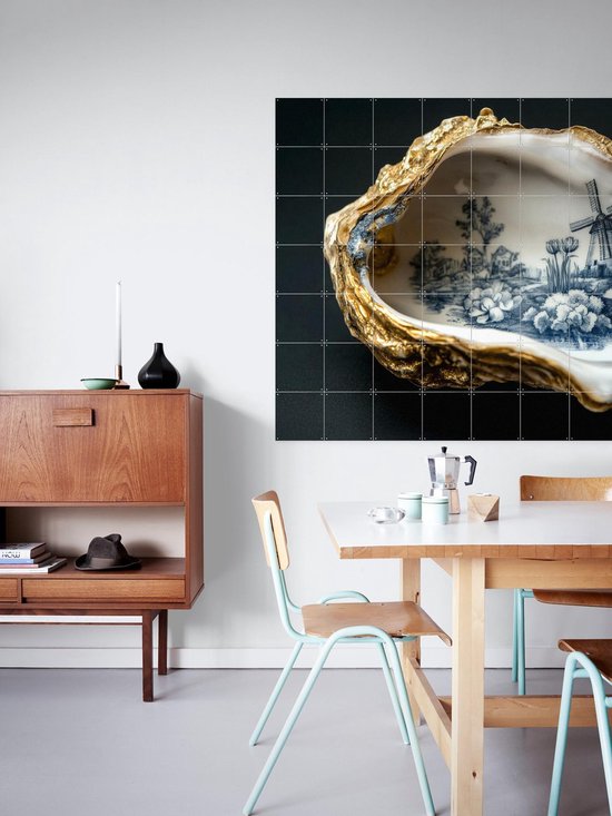 IXXI Delft Blue Oyster - Zwart, Margriet Hulsker - 140 x 100 cm - Support de suspension gratuit - Grande décoration murale et affiches - Réalisme, Classique