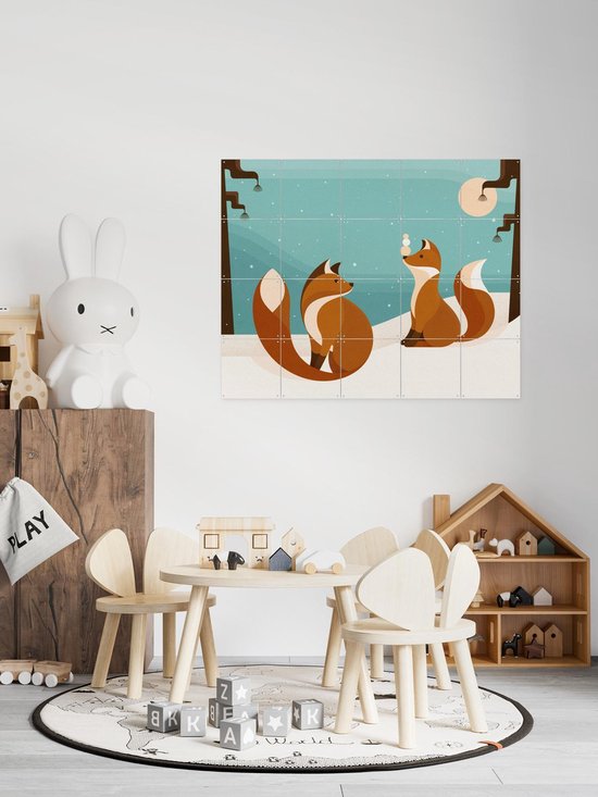 IXXI Vosjes, Elke Uijtewaal - 100 x 80 cm - Outil d'accrochage gratuit - Grande décoration murale et affiches - Illustrations, Digital Art, Ludique, Coloré